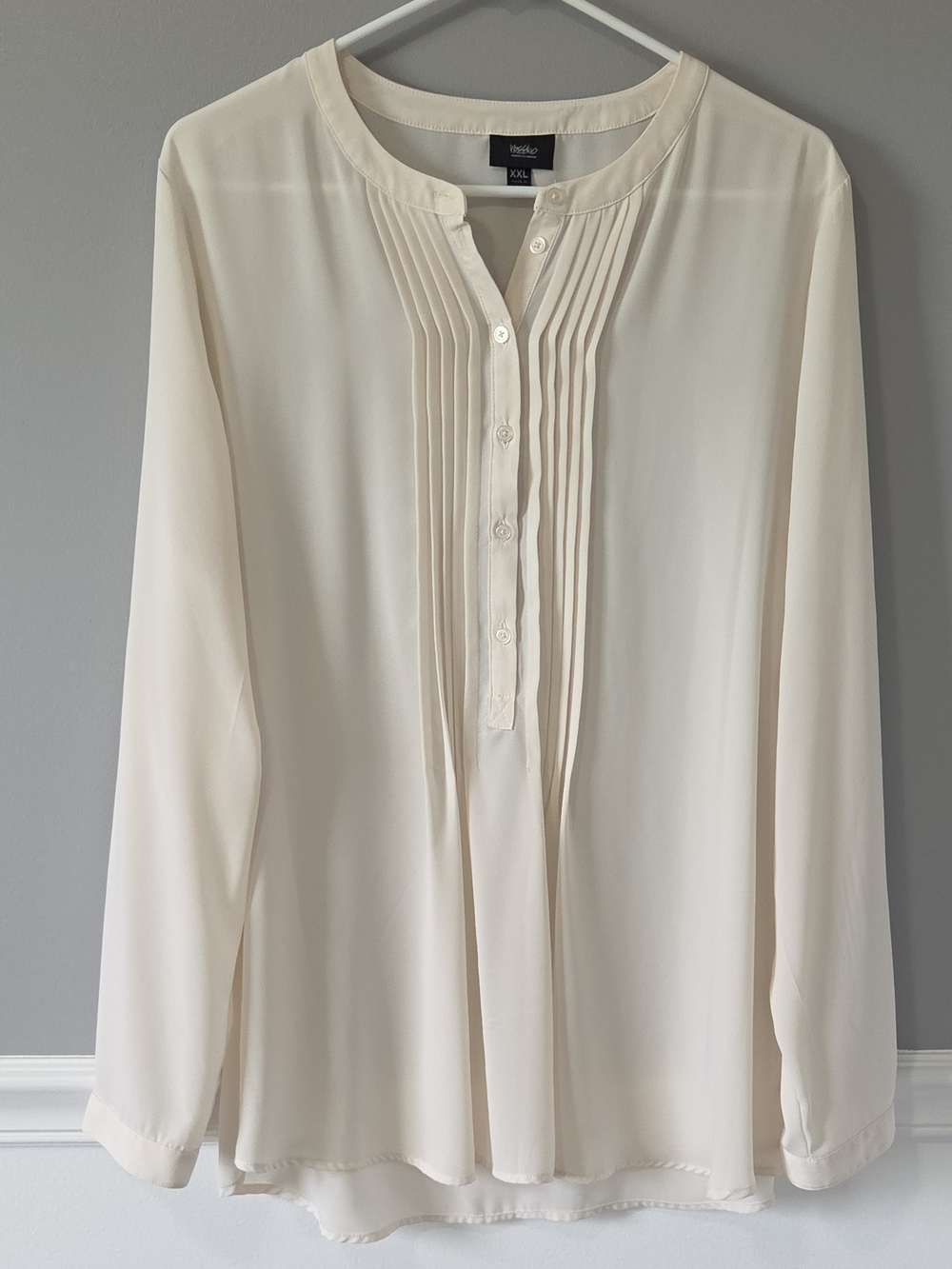 Mossimo Cream Ivory Pleated Partial Button Front Long Roll Sleeve Blouse XXL